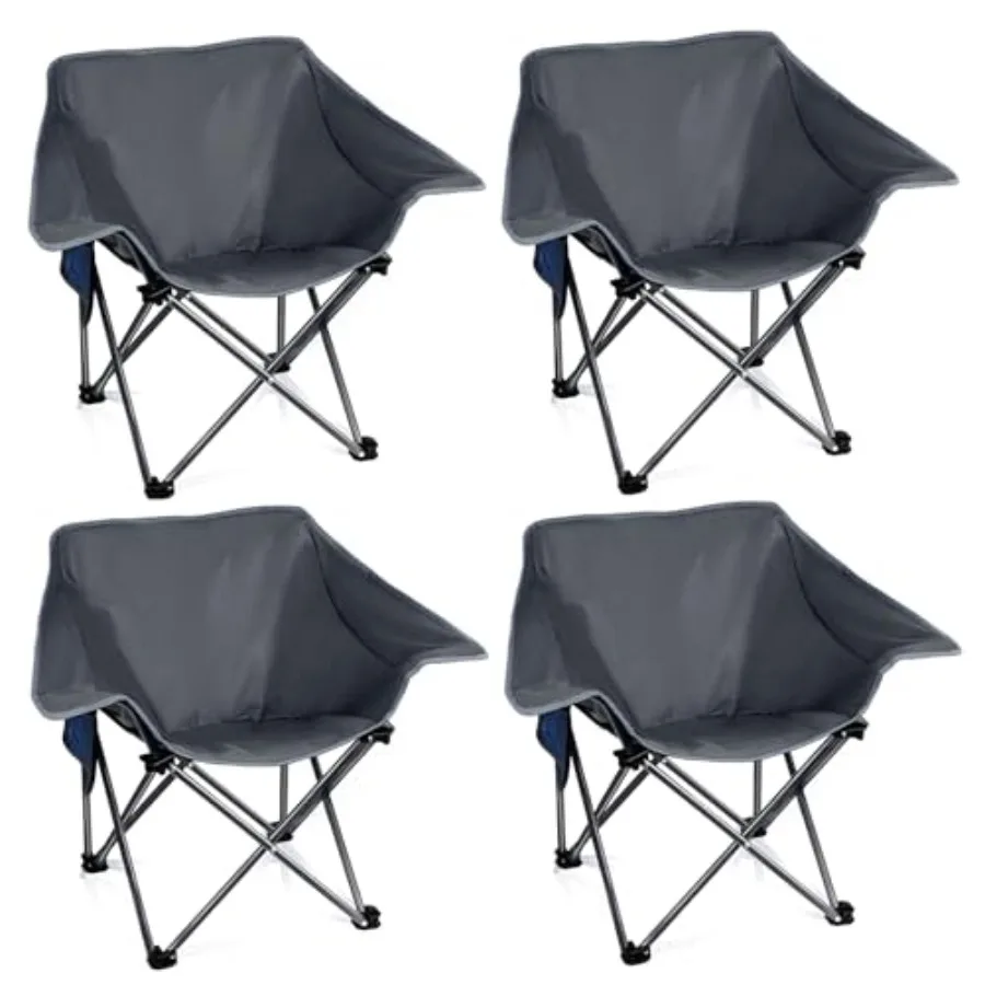 

4 Pack Portable Camping Chair for Outdoor Use, Heavy Duty Steel Frame, Black Gray, Supports 400 Lbs, Compact Collapsible Design