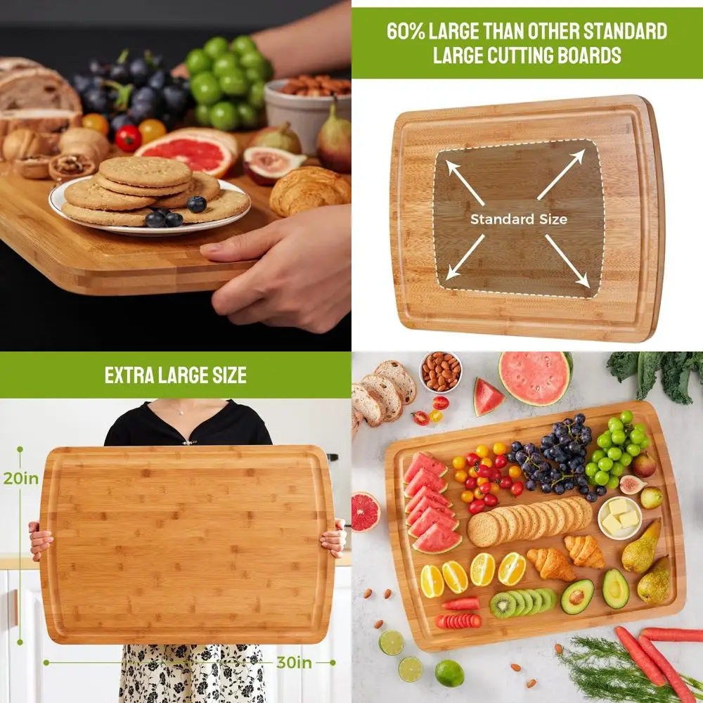 

Extra Large Bamboo Cutting Board - 3XL Stove Top Cover - Ideal for Meat, BBQ, and Turkey Carving - Large Charcuterie Boards with