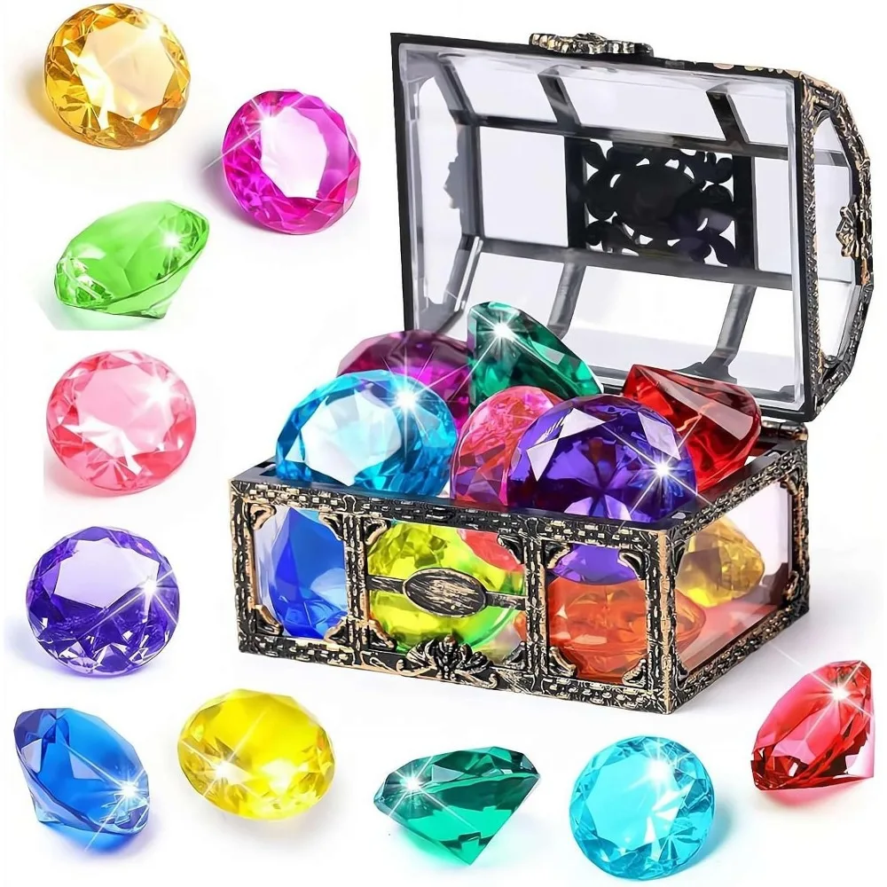 Diving Toys for Kids, Diving Gem Pool Toy, Seek Treasure Chest Water Dive Game with 10PC Sinking Gems