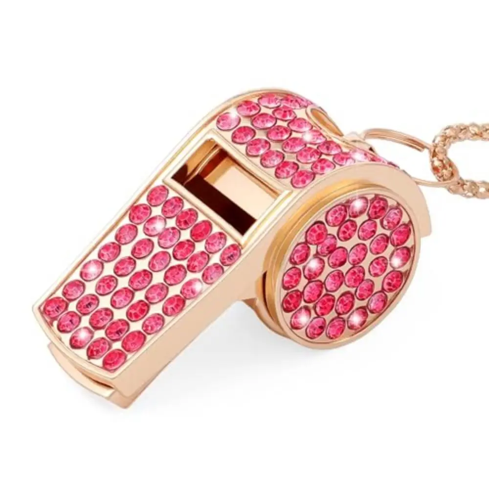 Shining Whistle Crystal Rhinestone Double Layered Whistle Chain with Lanyard Gold Bling Whistle For Referees, Coaches, Teachers