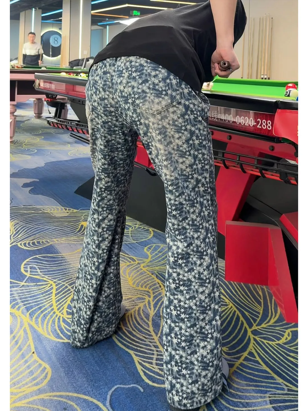 

Blue Jeans Men's Sle American Vibe Star Pants Cleanfit Rise Straight Leg Jeans Flared Legs Casual Wear Travel Home School