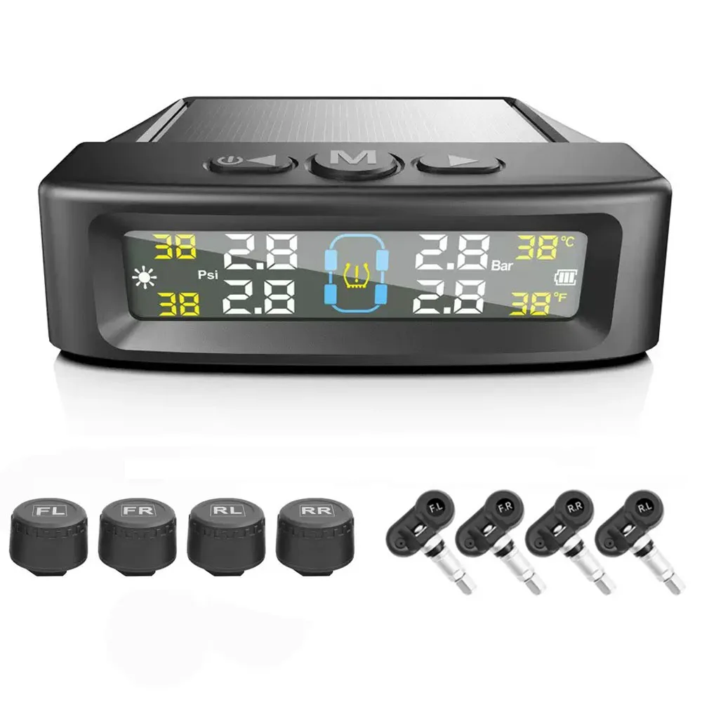 Temperature Warning Fuel Save Tire Pressure Monitoring System Solar TPMS With 4 External Sensors Car Tyre Pressure Monitor