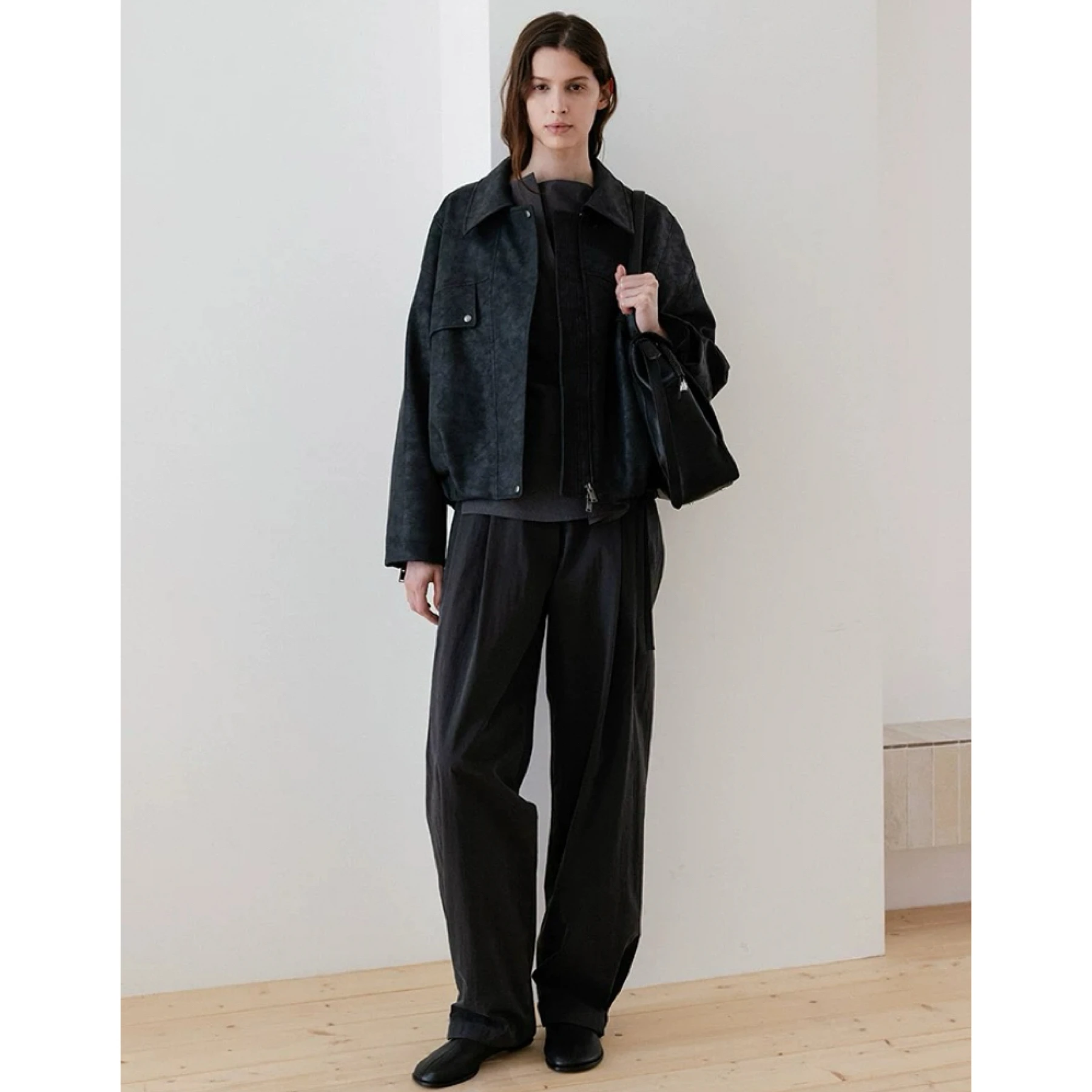   الليمون الجبن ماتي بو الجلود Jaet الرجعية الملمس الكورية الخريف ملابس خارجية المرأة معطف ort