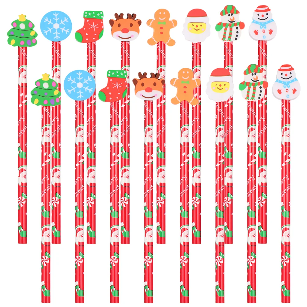 24pcs Christmas Pencils Eraser Topper Pencils Christmas Themed Pencils Party Favor wood pencils cartoon pencils