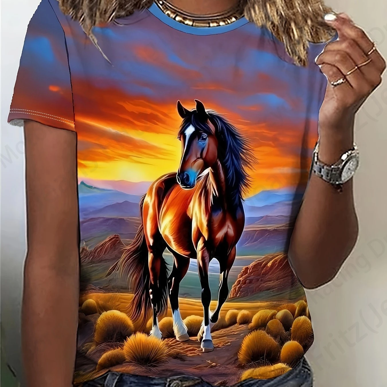 Women T-shirt 3d Horse Print Tshirt Women Fashion Crew Neck Short Sleeve T-shirt Animal Graphic T Shirt Ladies Tops Tees Y2k