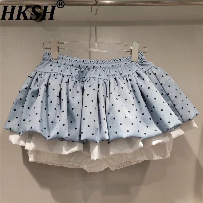 

Женская короткая юбка HKSH с принтом в горошек, плиссированная, в стиле Y2K, с цветовыми блоками, на резинке, мини-юбка, новинка лета HK20233