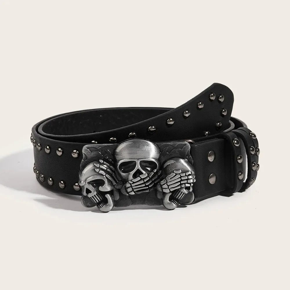 

Y2K Punk PU Leather Belt Fashion Skull Cartoon Pattern Personality All-matching Female Waistband Japanese Cute Waist Strap