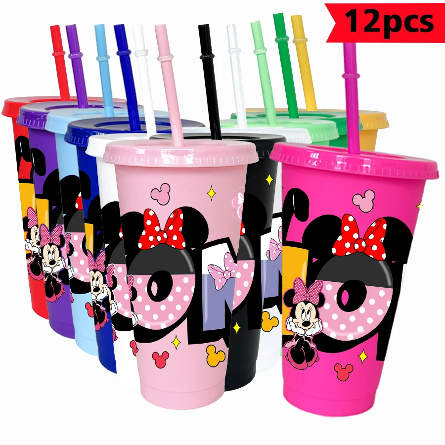 

12 шт./упак. Disney Minnie Bow 26 унций цветной пластиковый стакан для дня рождения, питьевая посуда, кружка для сока, кофе