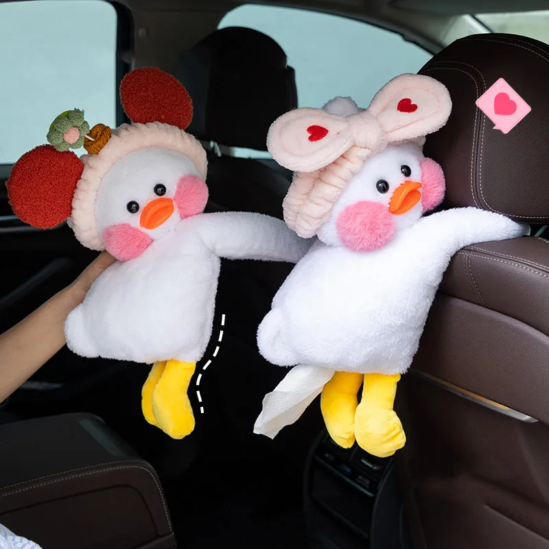 Car Drawer Box hang Cute Duck Plush Dolls  Car Hanging Net Red Creative Cute Car Tissue Bag Multi-function Car Supplies ornament