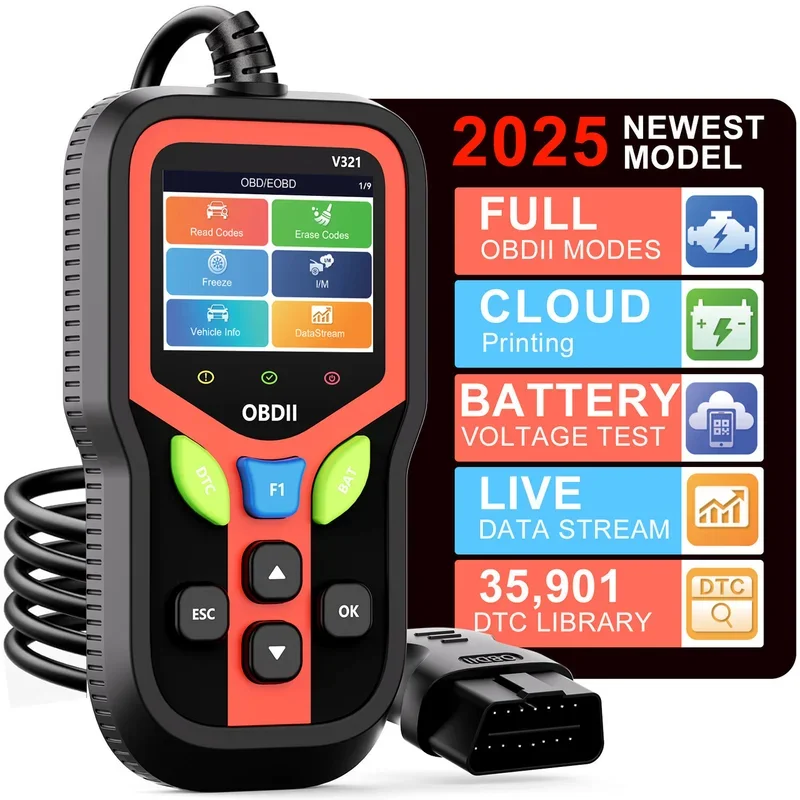 

Автомобильный сканер OBD2, диагностический инструмент V321, многоязычный OBDII, автомобильный тестер напряжения, сканер кодов неисправностей двигателя, считыватель автомобильных кодов