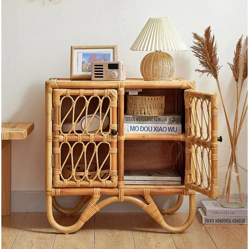 Ins Style Rattan Bedside Table Hand-woven Night Table Children's Bedroom Storage Cabinet Simple Homestay Nordic Furniture