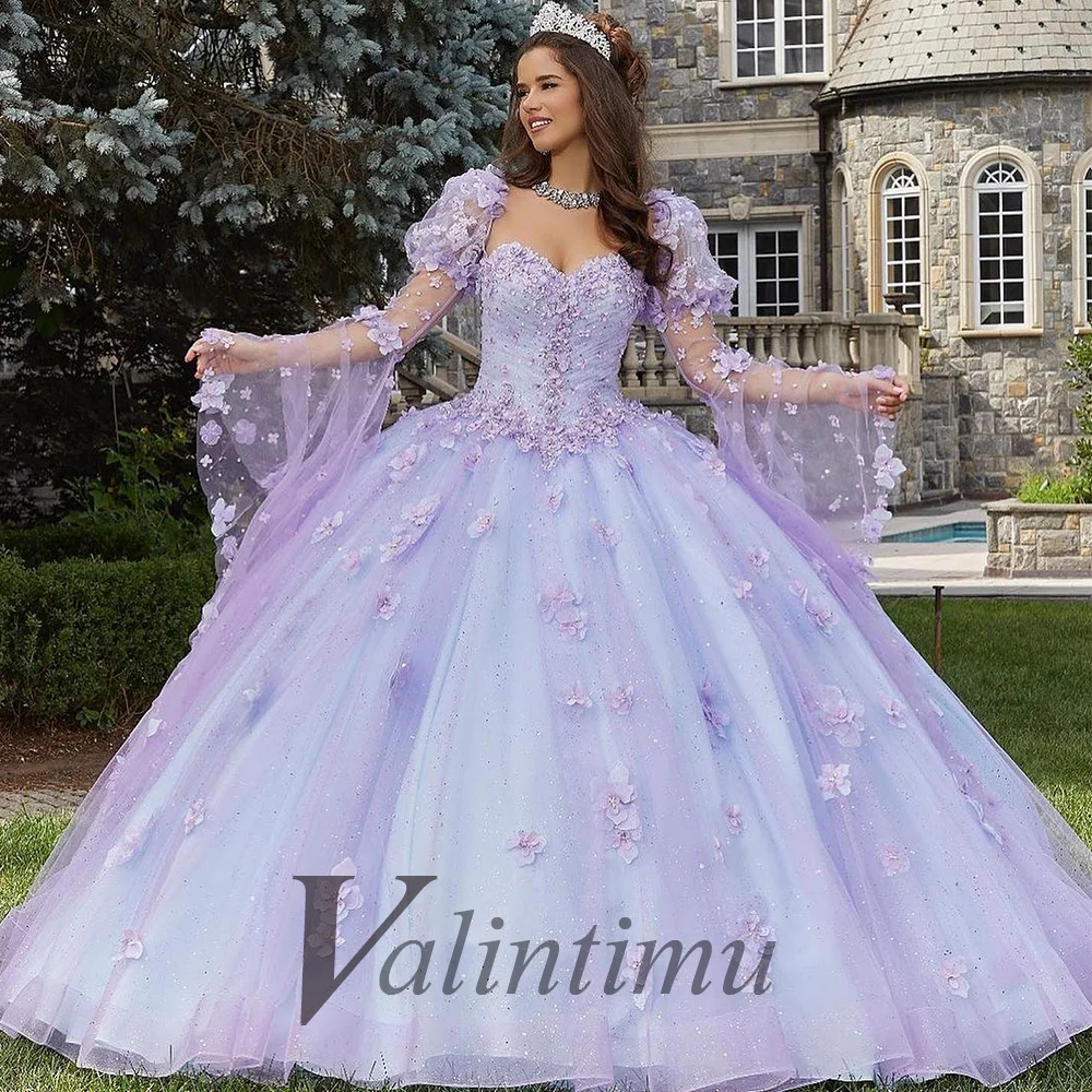 Valintimu Evening Ball Goen Dress Princess for Girl 15 to 16 Appliques Water Sleeve Made To Order Robes De Soirée Formal Prom