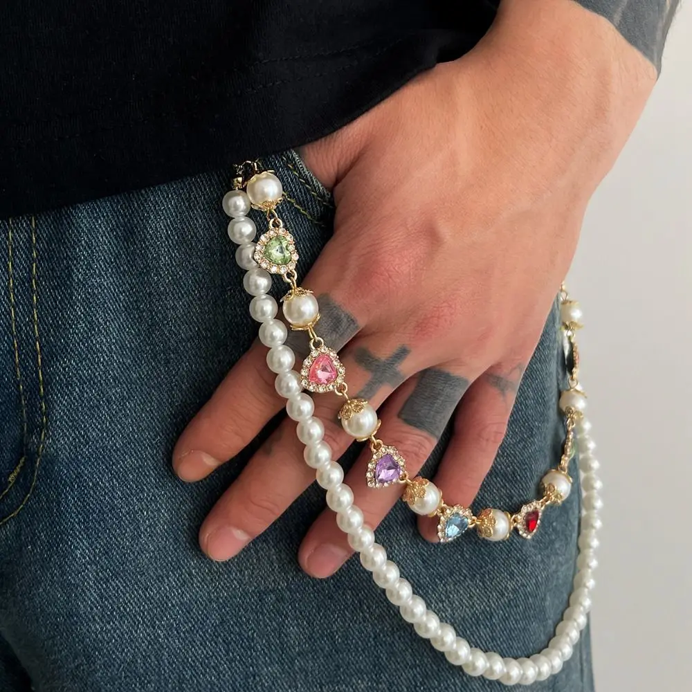 Rantai Pinggang Mutiara Rumbai Punk, Rantai Jeans Manik-manik Paduan Seng, Rantai Tas Multi-lapis, Rantai Celana Jeans