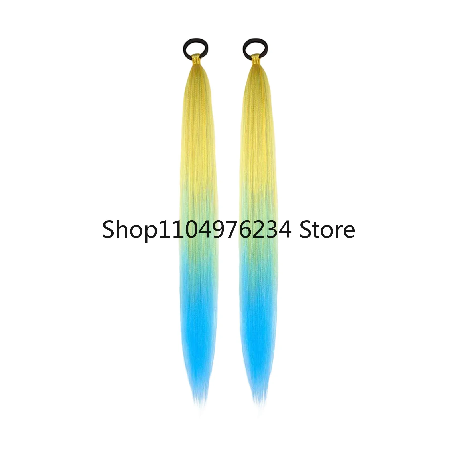 قطعتان من وصلات شعر صناعية مستقيمة مع ربطة شعر مرنة، وصلات شعر تجديل ملونة، إكسسوارات للشعر للنساء