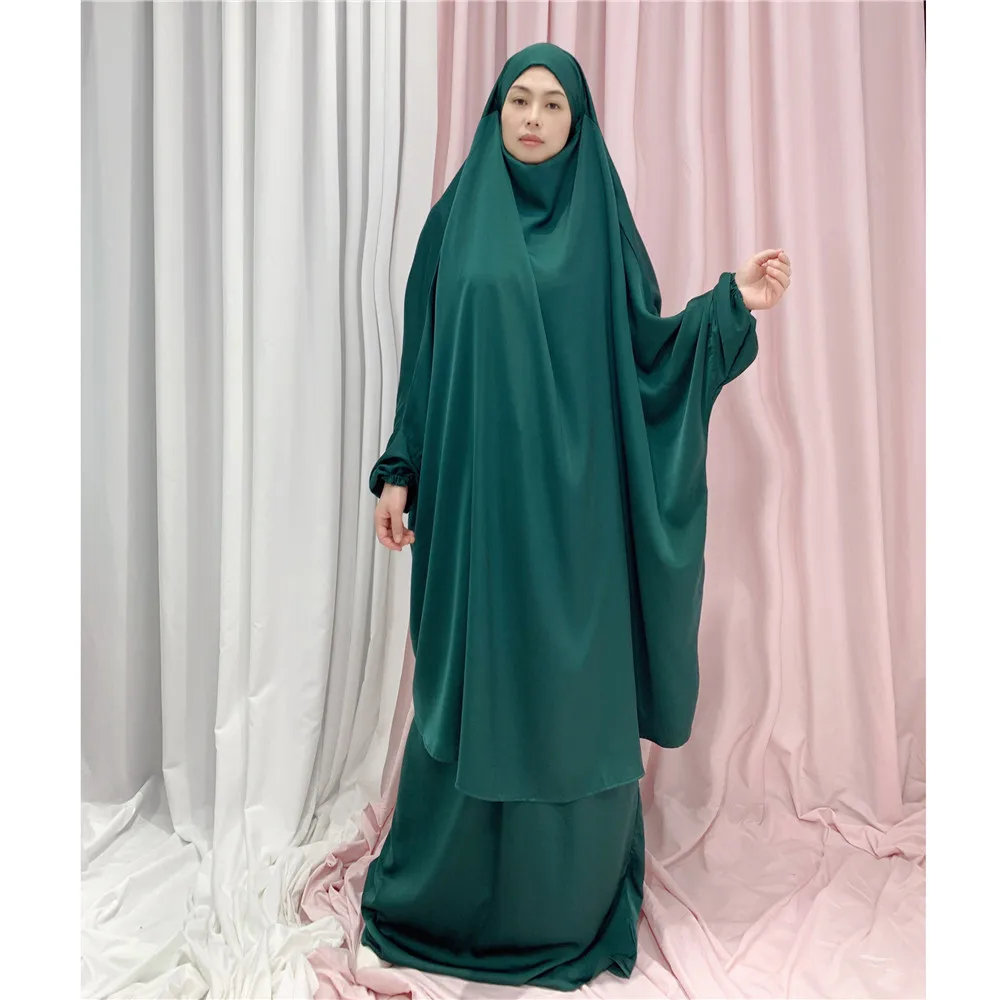 Imagem -02 - Vestuário de Oração de Duas Peças para Mulheres Muçulmanas Vestidos Maxi Abaya Hijab Overhead Long Khimar Saia Ramadan Niqab Roupas Islâmicas