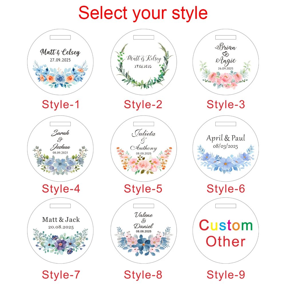 1pcs/10pcs Personalized Wedding Printing Name and Date Keychain PU And Acrylic Key Chain Giving Favors | Party Gifts To Guests