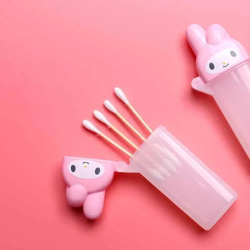 Hello Kitty Cotton Swab Storage Box Sanrio Kawaii My Melody  Anime Figures Toothpick Cosmetic Storage Container Girls Gifts