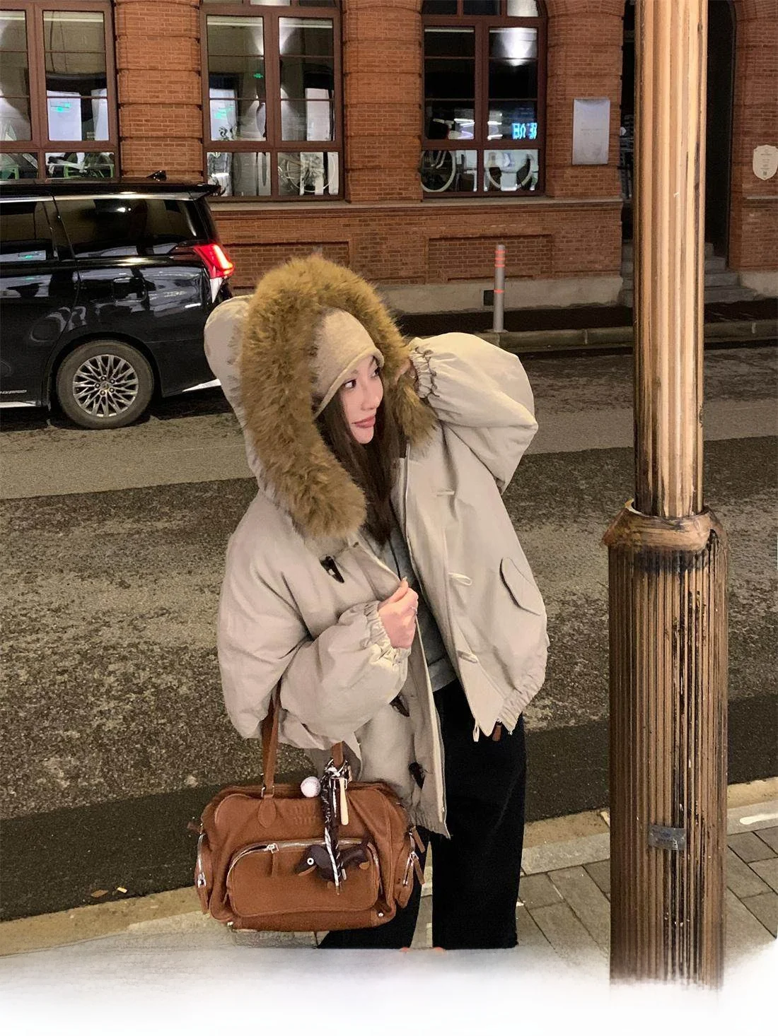 

Теплое зимнее пальто с экологичным меховым воротником, на пуговицах, с интегрированной хлопковой шапкой, женская верхняя одежда, удобное, с длинными рукавами