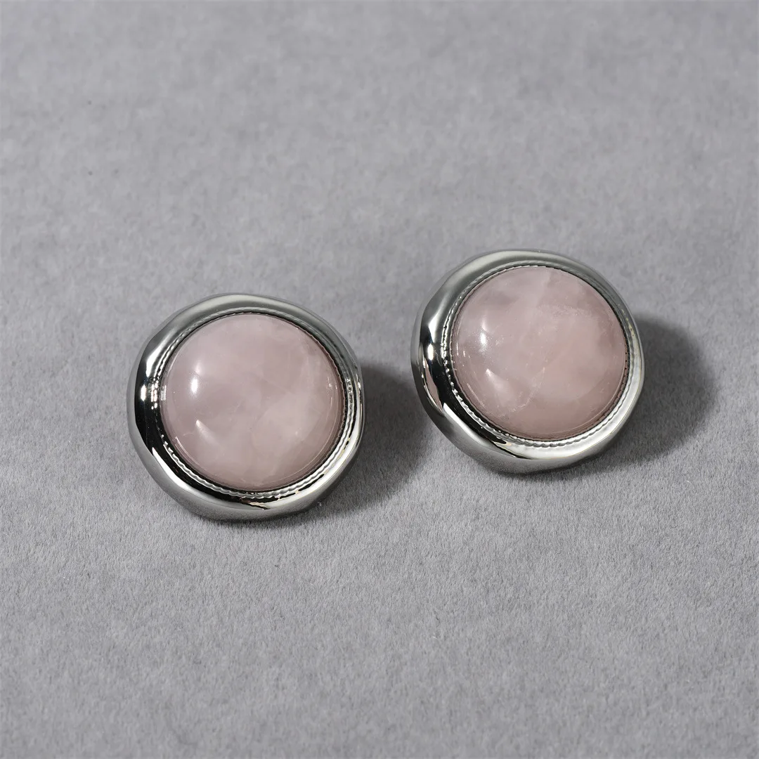 2024 summer new natural pink crystal earrings simple luxury sweet girl lovely piercing