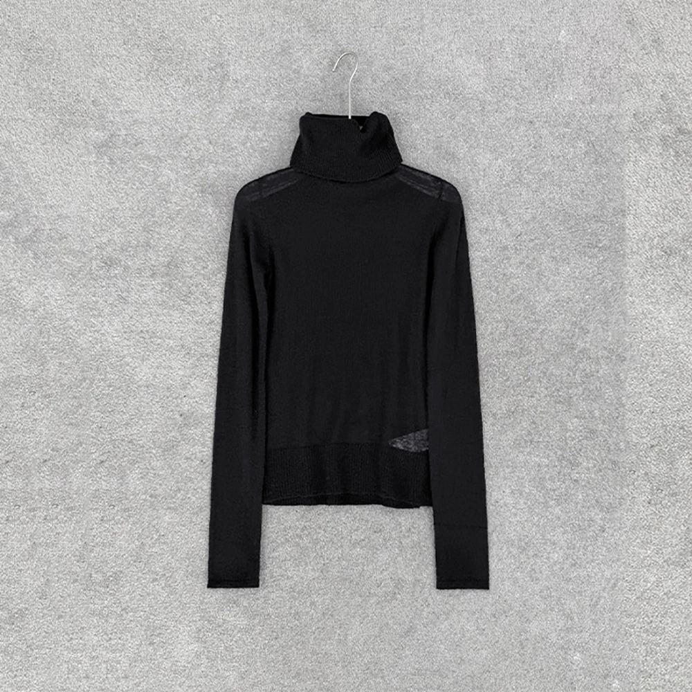 

Wool-Blend Women's T-Shirt Minimalist Elegant Commuter High-Neck Long-Sleeve T-Shirt Top 2026 Spring New Arrival Y2K