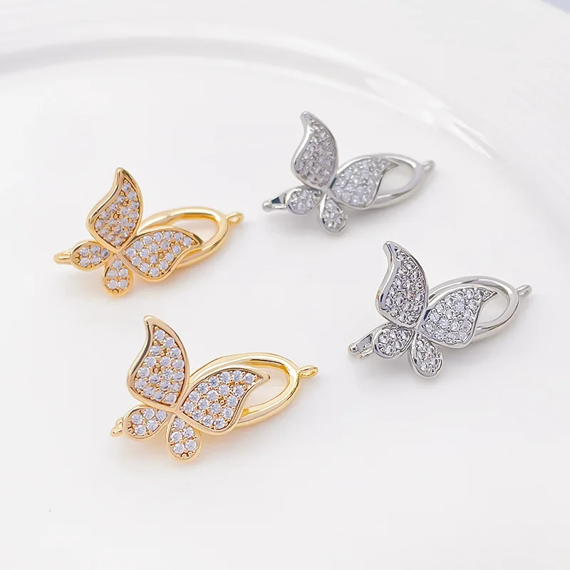 1 Copper Inlaid Zirconium Butterfly Pearl Connection Buckle DIY Bracelet Necklace Accessories Jewelry Making Materials Wholesale
