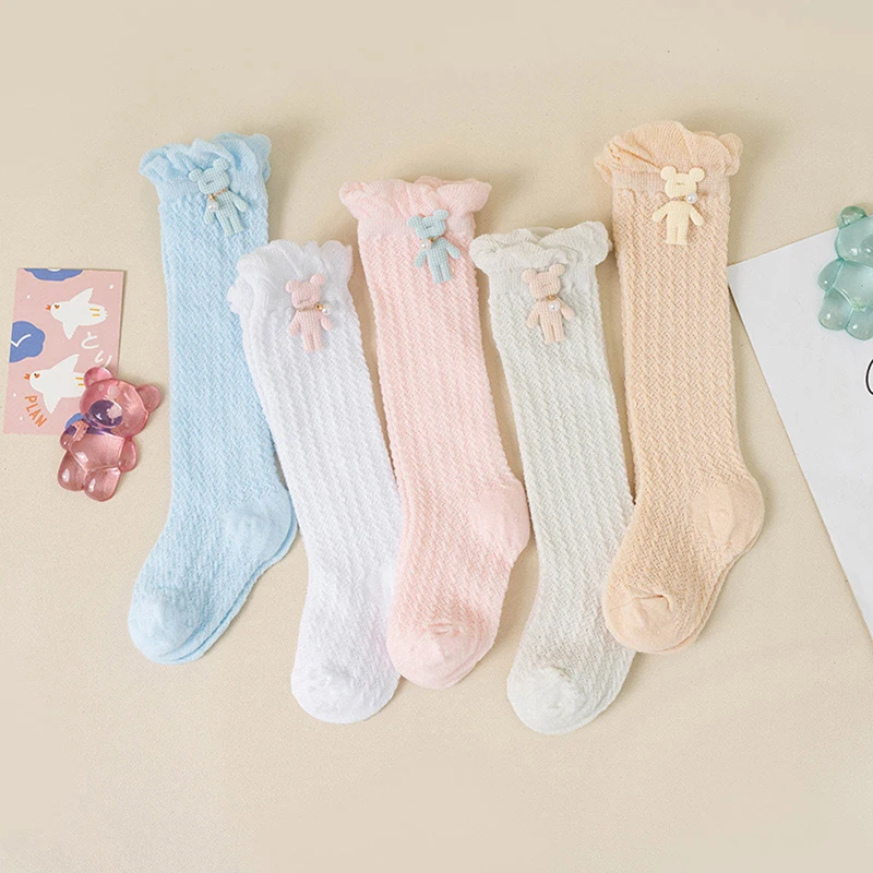 Baby Girl Knee High Socks Soft Breathable Long Socks Summer Bear Stockings for Toddlers