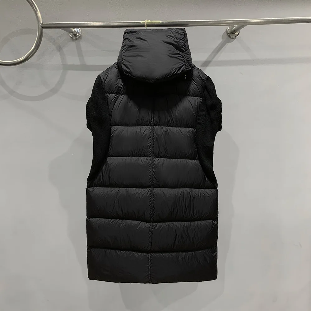 Winter Rick Down Vest  Extra Long Sleeveless Owens Coat White Goose Down Single-breasted Jacket High Street Hooded Long Overcoat