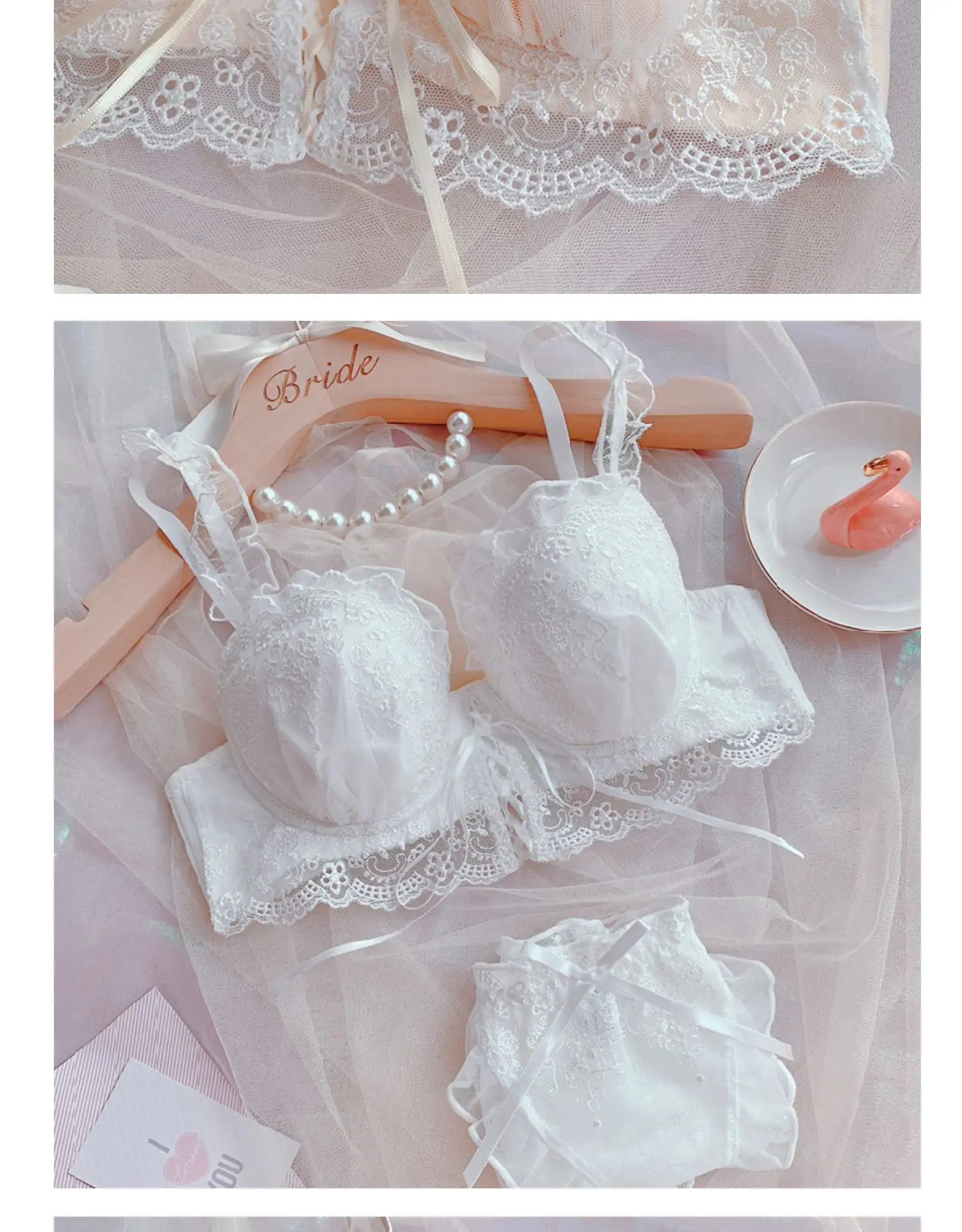 Sweet and cute lolita bra and panty set princess style lace my melody no rims gather girls bra set chiffon bow underwear panties