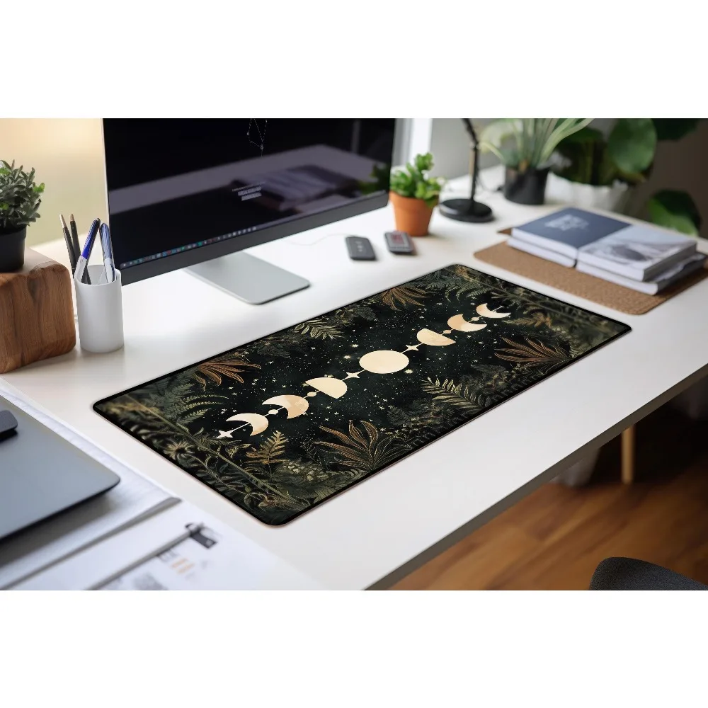 Vintage Gothic Celestial Art Desk Mat Moon Phase Lunar Mousepad Eclectic Witch Aesthetic pc accessories tapis de souris