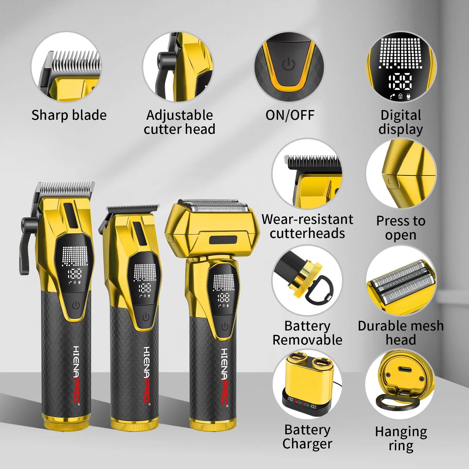 헤어 커팅 새로운 헤어 트리밍 세트 고급 남성용 헤어 클리퍼 지능형 디지털 디스플레이 전기 이발기 조각 및 미백