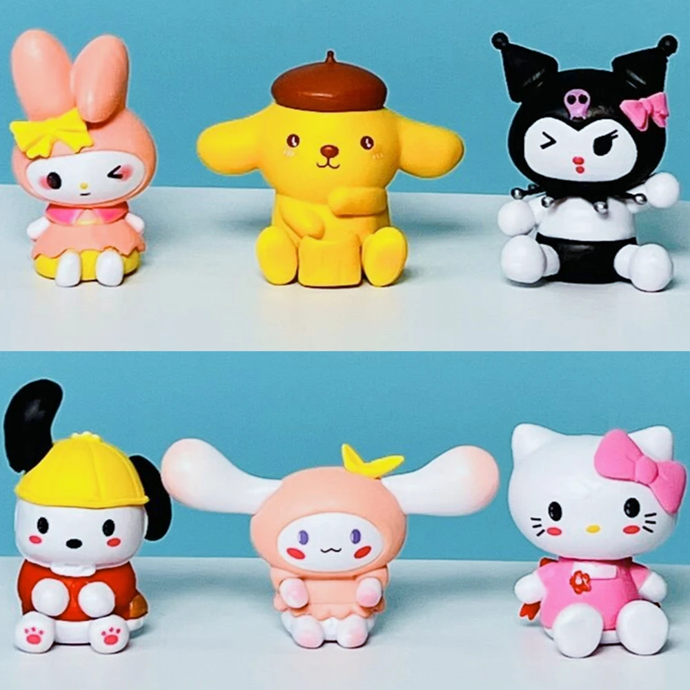 

4-го поколения, мой мелодия, комплект из 6 предметов, Sanrio Kuromi глухая коробка Gashapon, украшение для торта, автомобильная фигурка