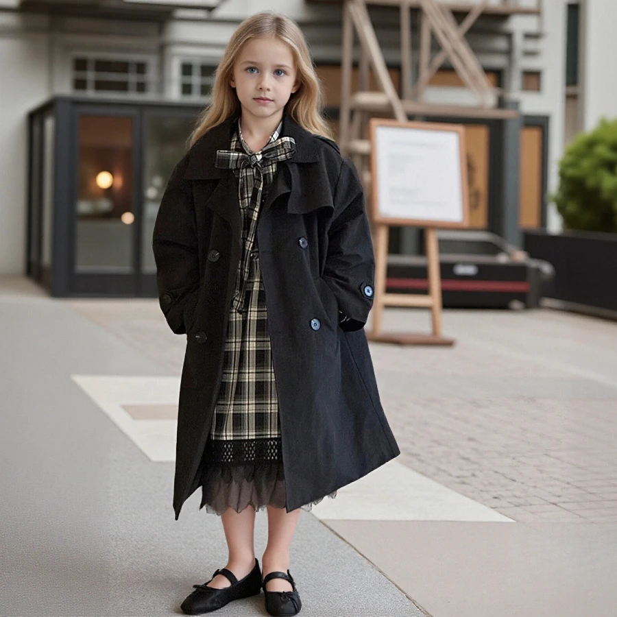 

Весенняя детская ветровка, длинный плащ, стильная тонкая верхняя одежда в британском стиле для мальчиков и девочек, повседневный универсальный комплект детской одежды