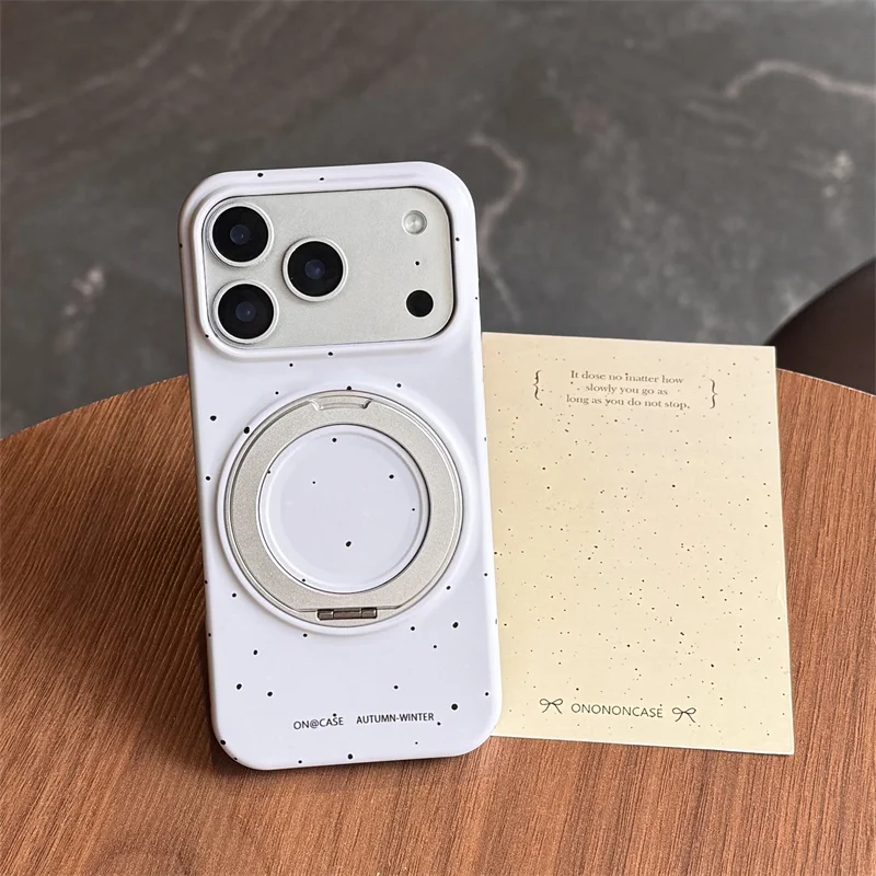Magnetic Ring Stand Phone case For iPhone 15 16 17 Promax Luxury Dot Pattern Shockproof Cover For MagSafe Slim Protective Case
