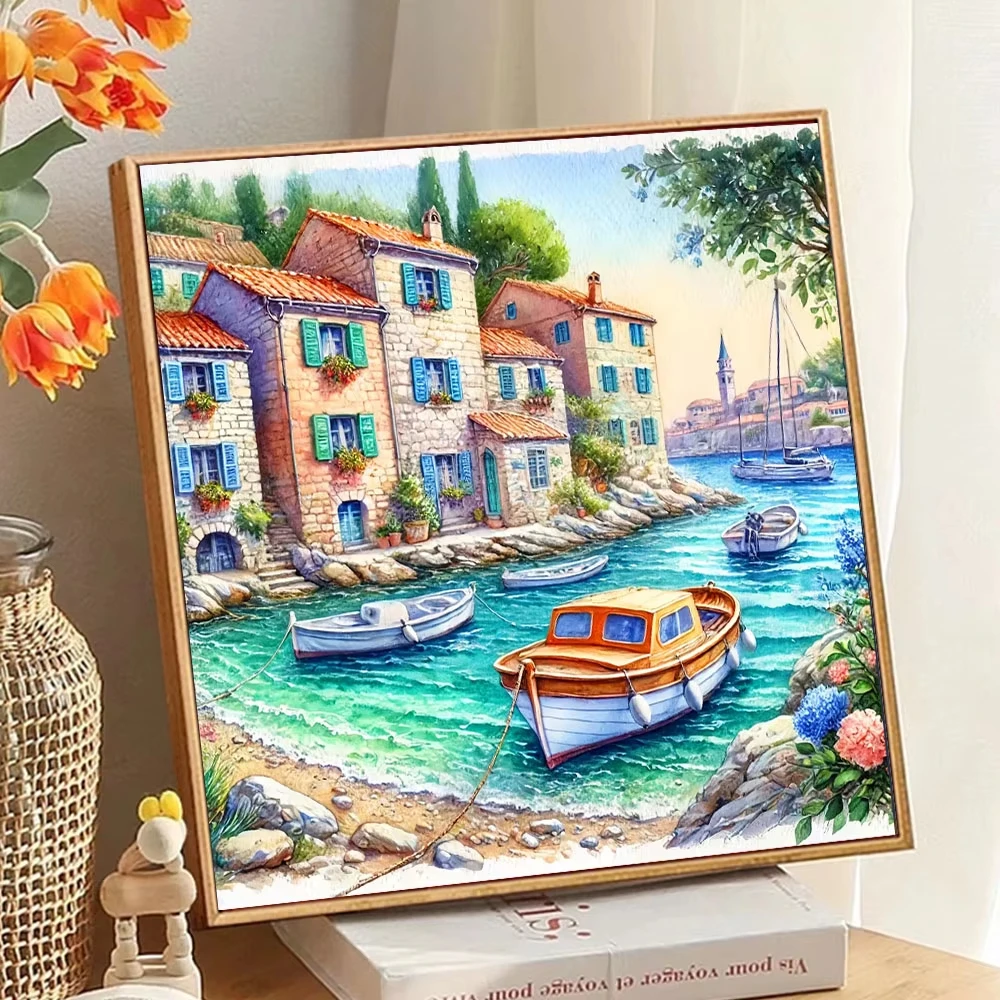 

500PCS/1024 PCS Jigsaw Puzzles Scenery Sea City Boat Challenging Family Activity Game for Gameroom Bedroom Home Decor Frameless