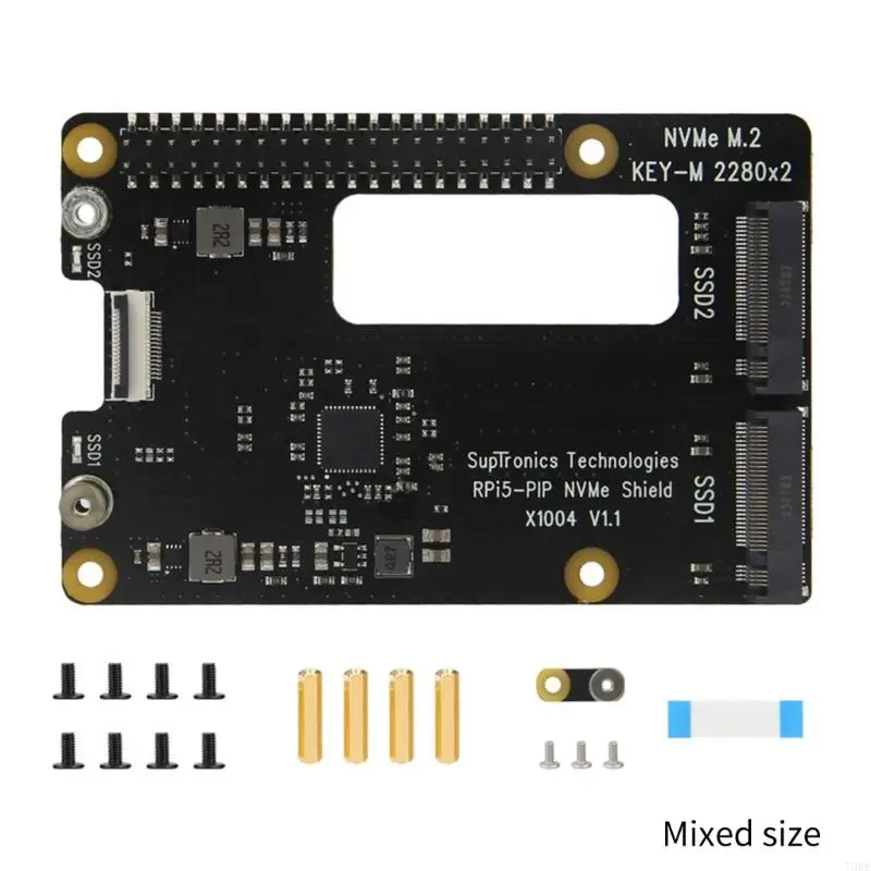 T3EE For Pi 5 Expansion Board Support Double PCIe to NVMe Double 2280 SSD Capability, Rapid Data Transmission