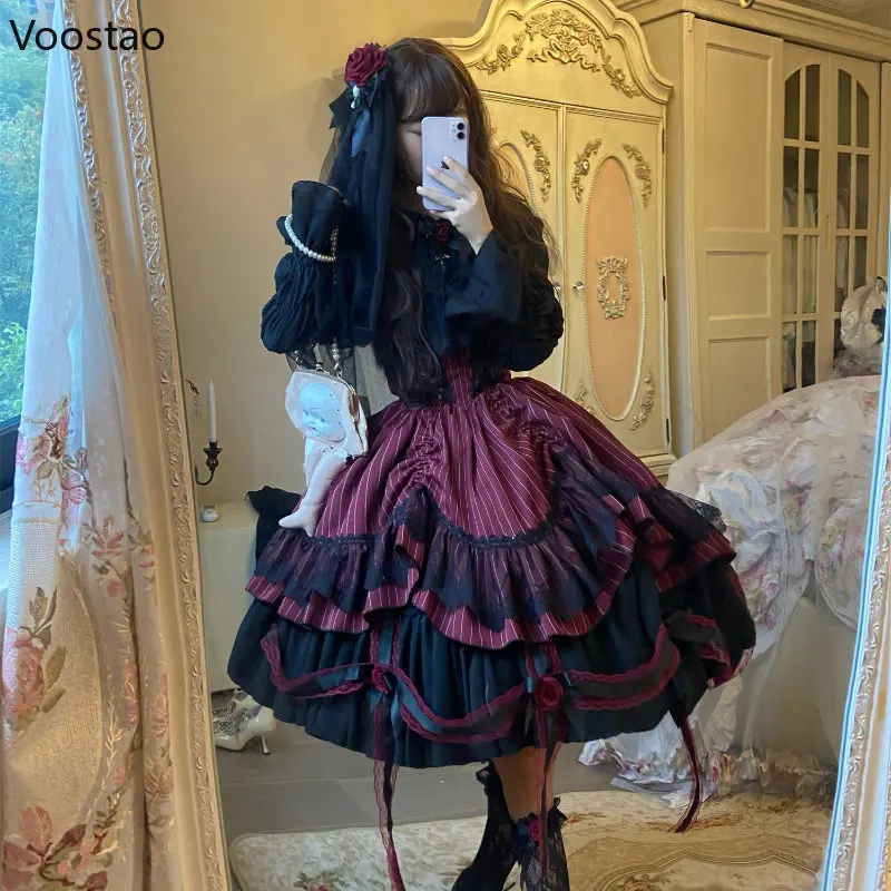 Vintage Victorian Gothic Lolita Dress Women Elegant Rose Halloween Shirt Woolen Cloak Dress Female Harajuku Y2k Party Dresses