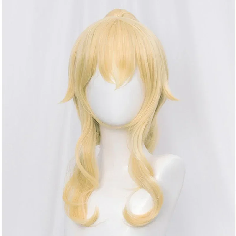Genshin impacto jean cosplay peruca cosplay 40cm clipe loiro rabo de cavalo resistente ao calor peruca de cabelo sintético anime cosplay perucas peruca boné