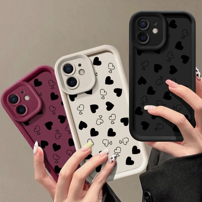 Love Heart Print TPU Case For iPhone16 15 Pro Max 14 Plus 13 12 11 Pro Max XR X XS 7 8 SE Shockproof Soft Silicone Phone Cover