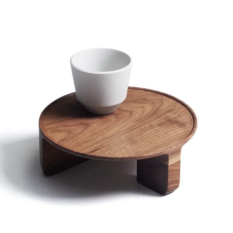 Nordic Black Walnut Suspended High Foot Disc Beech Wood Tea Pot Storage Trays Kitchen Coffee Afternoon Tea Organization Rack