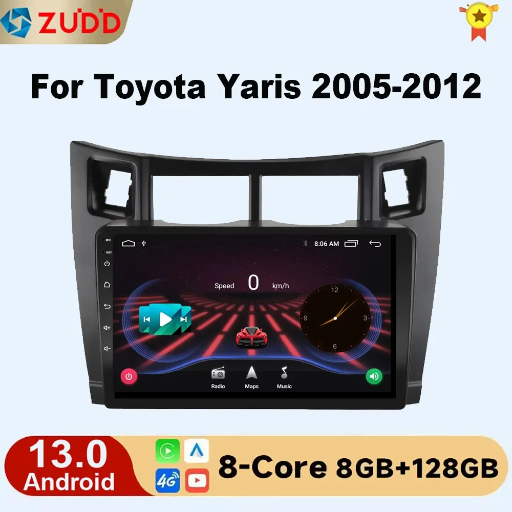 

8G+128G 2 Din Carplay Car Multimedia Player for Toyota Yaris 2007 Radio Fascia Car Radio 2005 - 2012 Android GPS Navigator