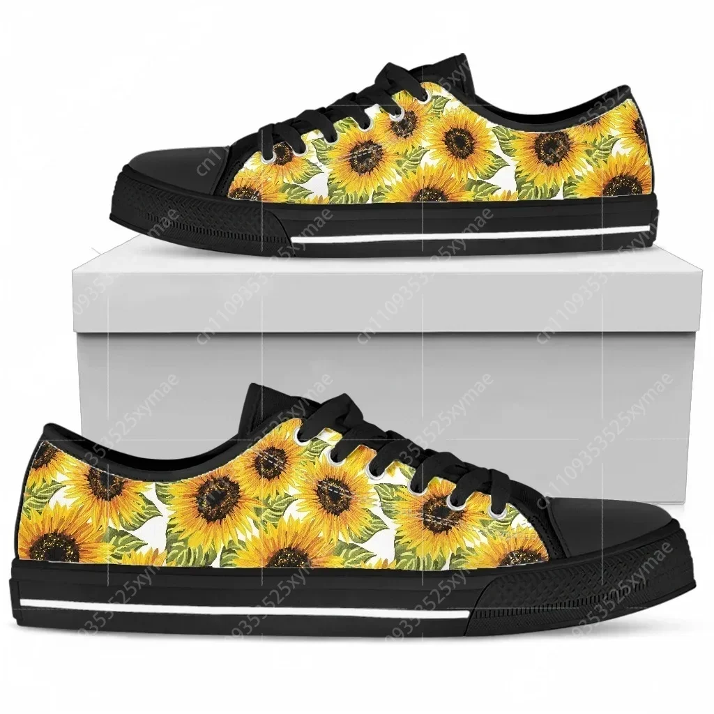 New Yellow Sunflowers Pattern Low Top Sneakers Mens Womens Teenager High Quality Canvas Sneaker Couple Shoes Custom Made Shoe
