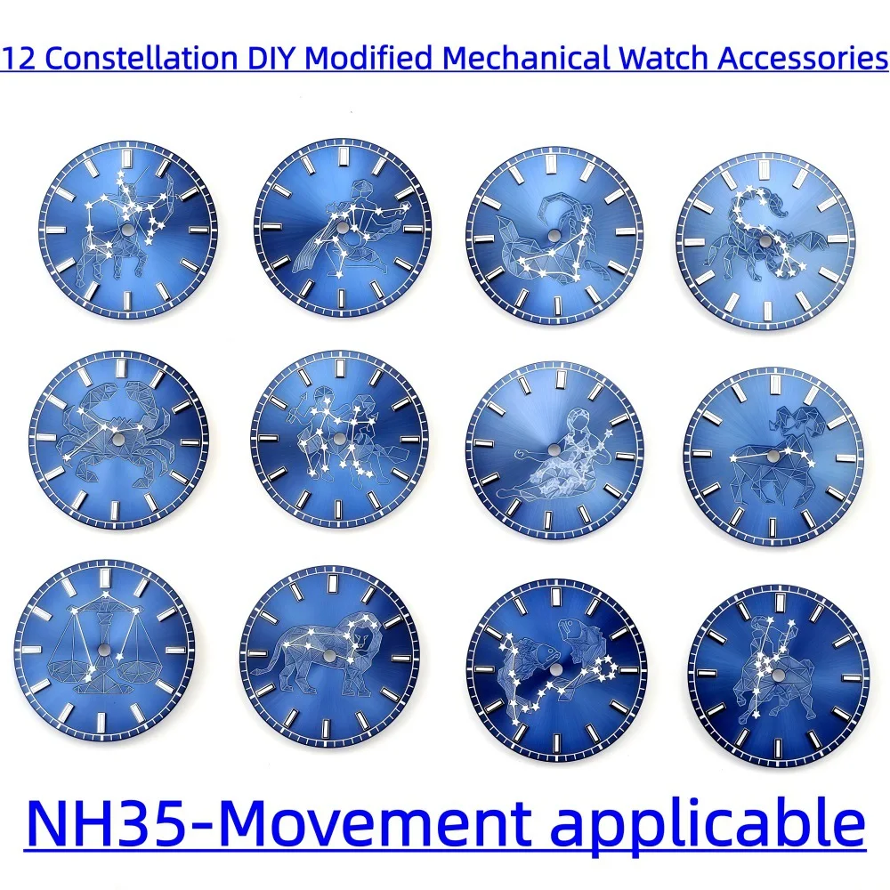 Customized LOGO NH35 dial 12 zodiac signs DIY mechanical surface modification NH34/4R35 mechanical watch accessories size 28.5mm