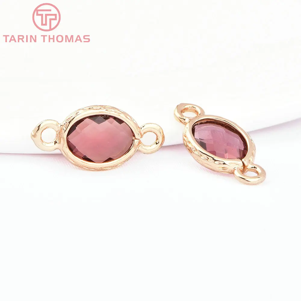 (1045)10PCS 15.5x7.5MM 24K Champagne Gold Color Brass  2 Holes Sharp Oval Connect Charms Pendants Jewelry Findings Accessories