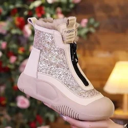 Bling Women Platform Ankle Snow Boots Designer Short Plush Shoes Winter Warm 2024 Casual Cotton Shoes Walking Soft Zapatos Lady