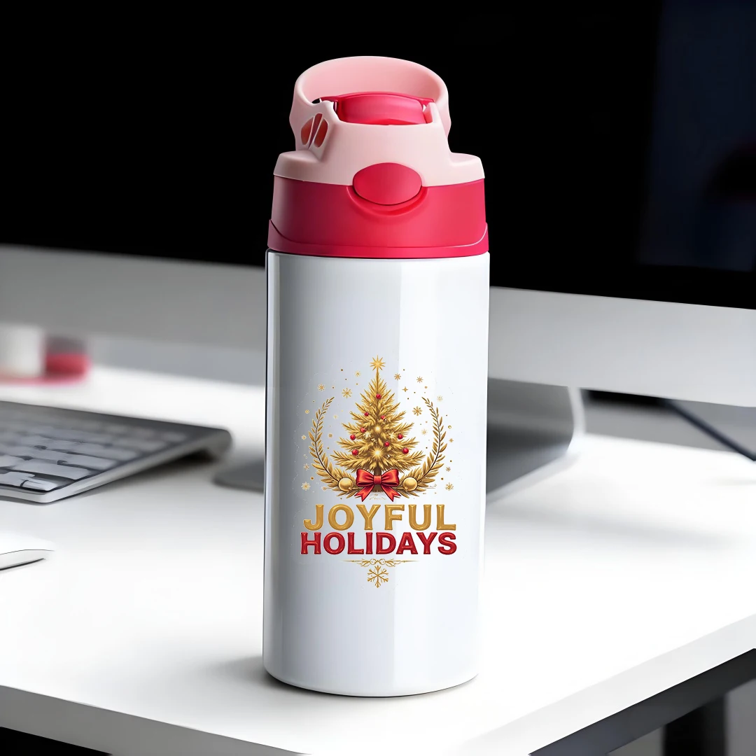 

304 Stainless Steel Insulated Cup Cartoon Christmas Tree Straw Cup with Gold Snowflake Decor Kids Water Bottle Holiday Gift Jo