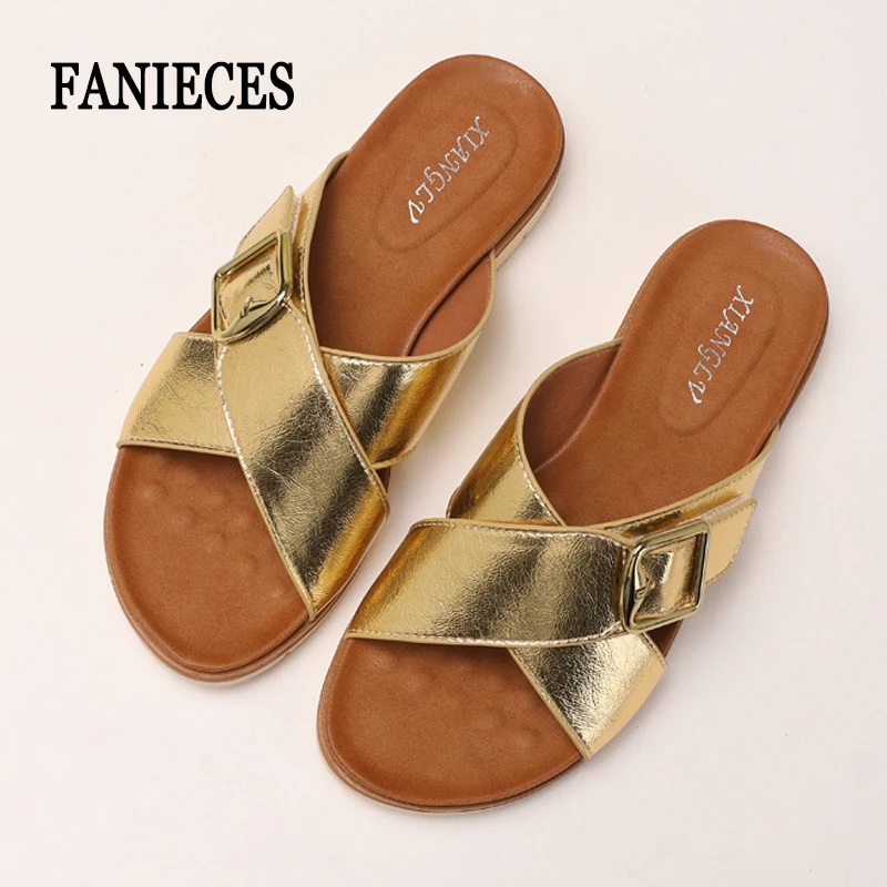 

Women Plus Size Platform Slide Sandals Fashion Buckle Cross Strap Casual Comfort Outdoor Slippers Open Toe Mules Beach Zapatos