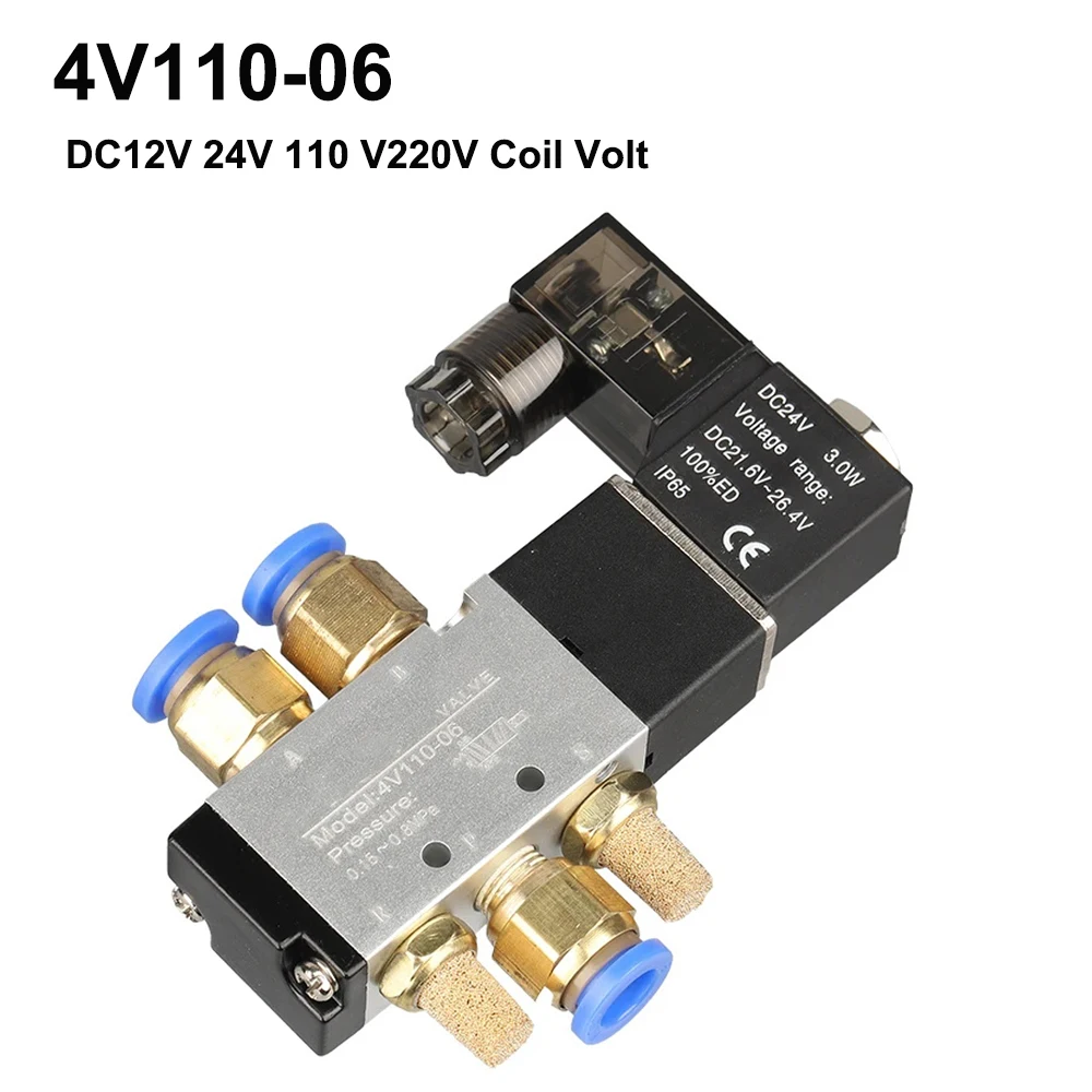 4V110-06 1/8 Bsp Air Solenoid Valve 5 Way Port 2 Position Gas Pneumatic Electric Magnetic Valves DC12V 24V 110 V220V Coil Volt