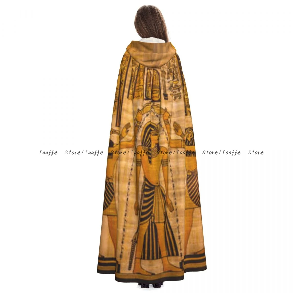 

Papyrus Old Paper Egypt Print Witch Cloak Hooded Cosplay Costume Halloween Adult Long Party Cape