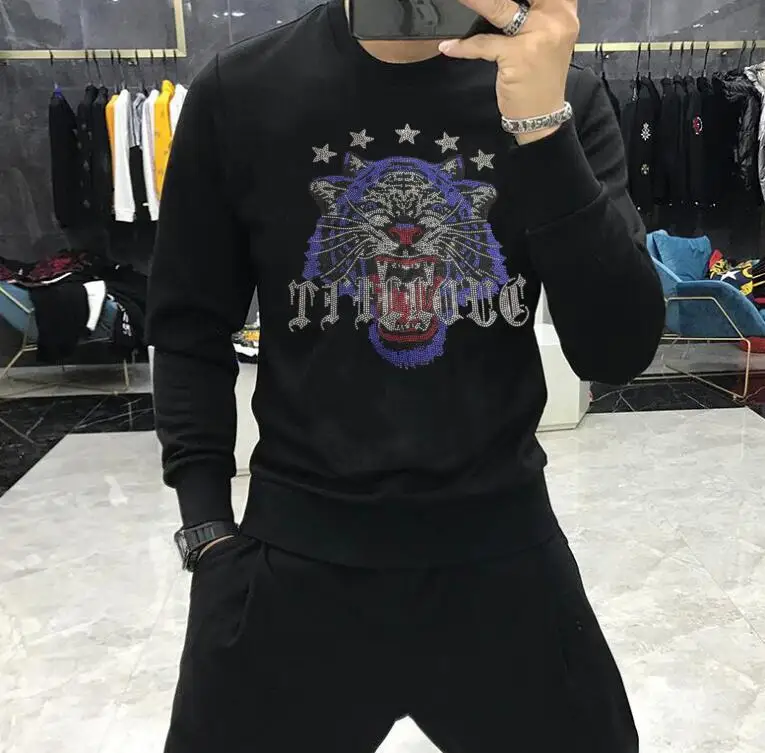 

Men Sweatshirt Casual Hip Hop Sportswear Hoodies Male Rhinestone Pullover Autumn Streetwear Hot Sale