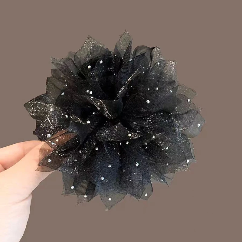 

Fashion Black Flowers Feathers Hair Clip For Women Shark Ponytail Clip Headdress Accessries